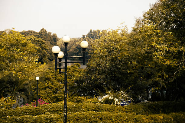 Beautiful decorated Garden Lamppost, Garden lighting cocept.