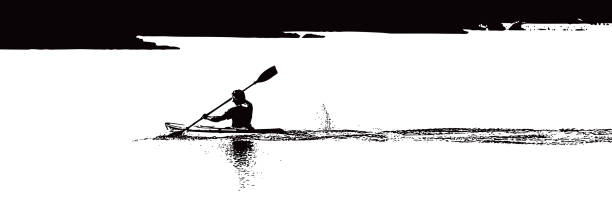 Adult male Kayaking and paddling on a Lake Kayaker on a lake kayak surfing stock illustrations