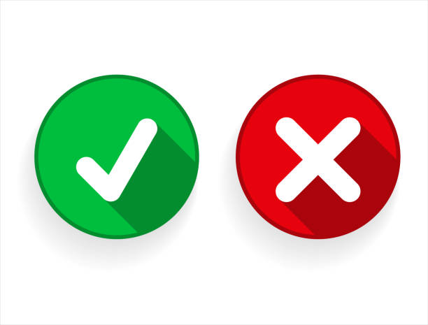 ilustrações, clipart, desenhos animados e ícones de marca de verificação verde e conjunto de ícones da marca da cruz vermelha - mistake right decisions success