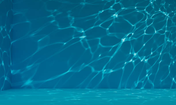 подводная 3d-иллюстрация синего бассейна с отражениями воды - едкий стоковые фото и изображения