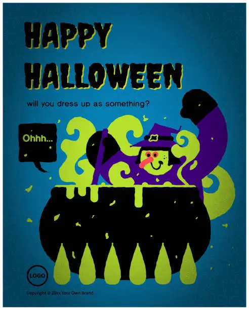 Vector illustration of Spooky Witch says It’s Halloween Time, Wear your best costume to our monster mash