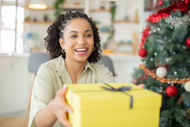istock Happy woman celebrating Christmas 1429193091