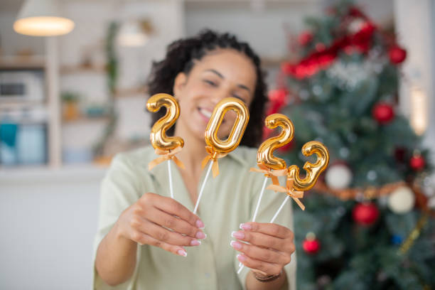 istock Happy woman celebrating Christmas 1429193135