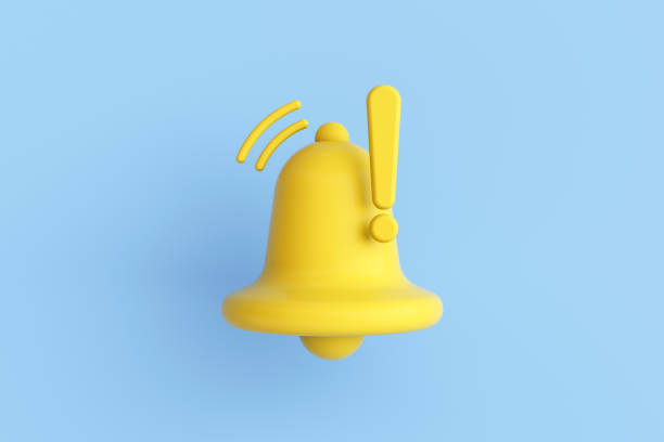 gelbe benachrichtigungsglocke auf blauem hintergrund - service bell flash stock-fotos und bilder