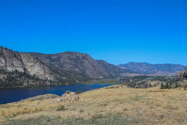 Vaseux Lake, Okanagan Valley, British-Columbia, Canada, view on the mountains in the background