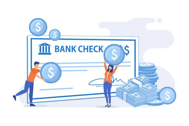 Vector illustration of Employee getting ppayment in payday aycheck stub, salary statement, payslip note. Financial operation. Currency transaction. flat design modern illustration