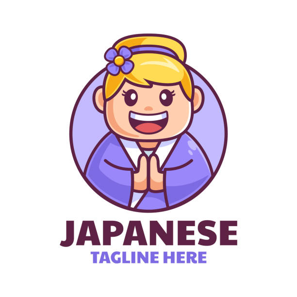 ilustraciones, imágenes clip art, dibujos animados e iconos de stock de diseño del logotipo de japanese girl kimono - chica kimono del anime