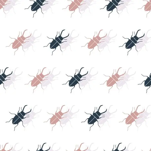 Vector illustration of Exotic Abstract Stag Beetles Insect Vector Graphic Art Seamless Pattern