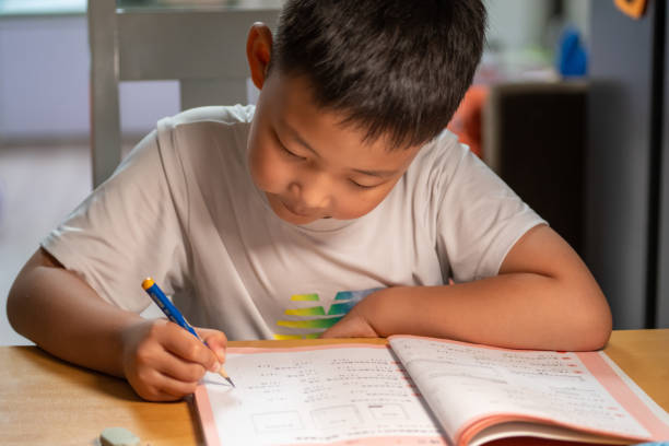 istock An Asian boy is doing his homework at home 1429233055