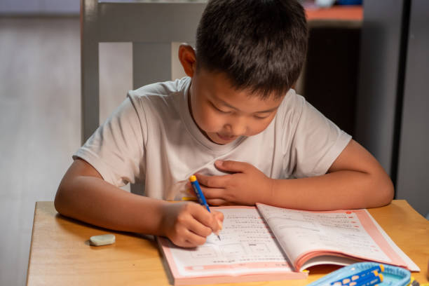 istock An Asian boy is doing his homework at home 1429233071