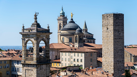 Bergamo, Italy. Landscape at the towers and bell towers of the old town. One of the most beautiful cities in Italy