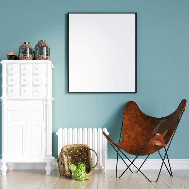 istock mock up poster frame in modern interior wood floor concrete wall background, Scandinavian style, Loft style, 3D render 1429244900