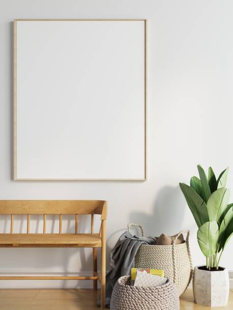 istock mock up poster frame in modern interior wood floor concrete wall background, Scandinavian style, Loft style, 3D render 1429244963