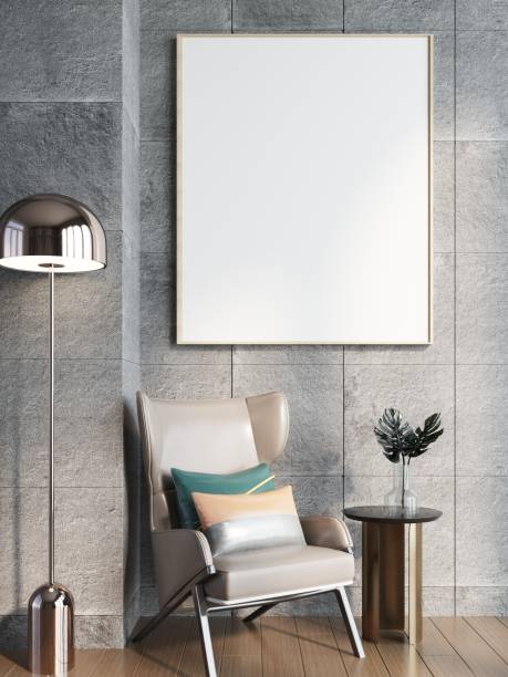 istock mock up poster frame in modern interior wood floor concrete wall background, Scandinavian style, Loft style, 3D render 1429244966