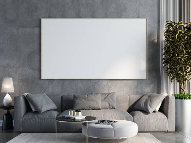 istock mock up poster frame in modern interior wood floor concrete wall background, Scandinavian style, Loft style, 3D render 1429244971