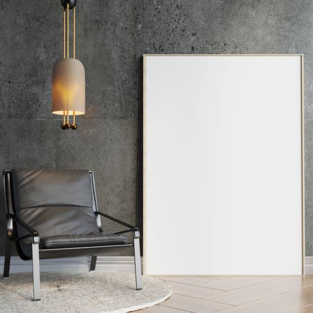 istock mock up poster frame in modern interior wood floor concrete wall background, Scandinavian style, Loft style, 3D render 1429244972