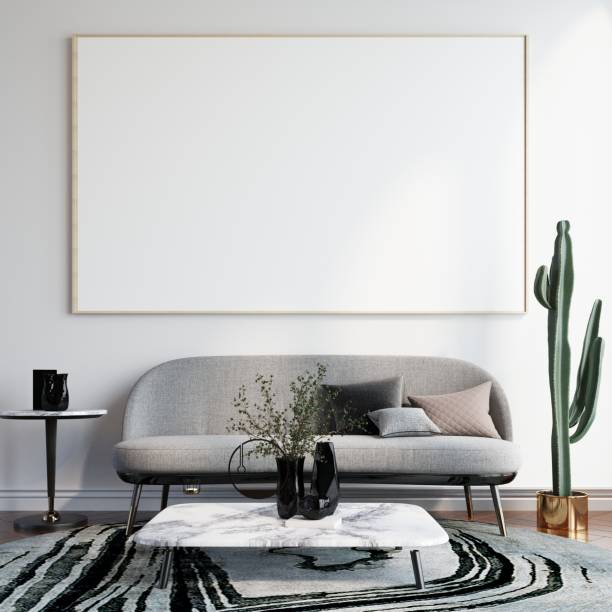 istock mock up poster frame in modern interior wood floor concrete wall background, Scandinavian style, Loft style, 3D render 1429244996