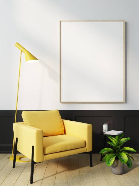 istock mock up poster frame in modern interior wood floor concrete wall background, Scandinavian style, Loft style, 3D render 1429245247