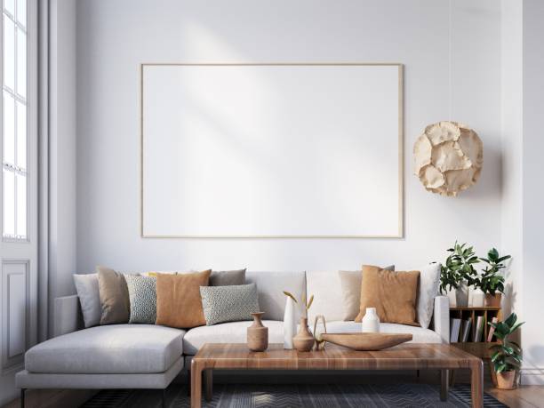 istock mock up poster frame in modern interior wood floor concrete wall background, Scandinavian style, Loft style, 3D render 1429245935