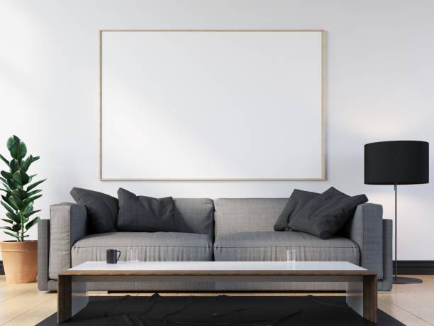 istock mock up poster frame in modern interior wood floor concrete wall background, Scandinavian style, Loft style, 3D render 1429245941