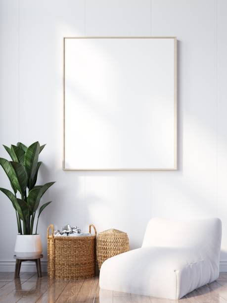 istock mock up poster frame in modern interior wood floor concrete wall background, Scandinavian style, Loft style, 3D render 1429246005
