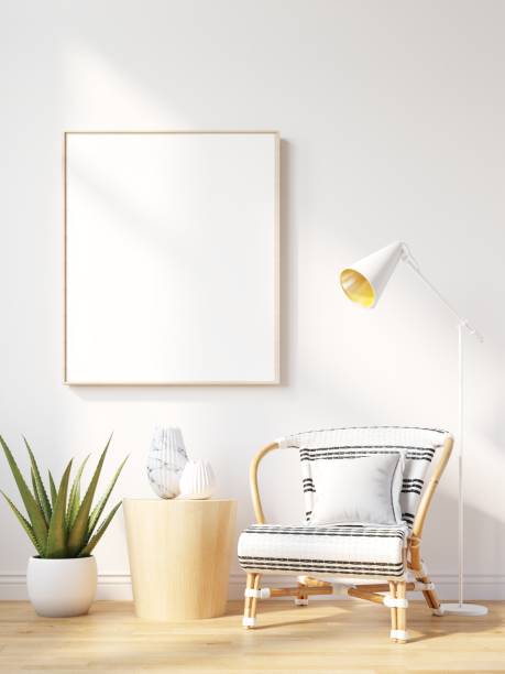 istock mock up poster frame in modern interior wood floor concrete wall background, Scandinavian style, Loft style, 3D render 1429246007