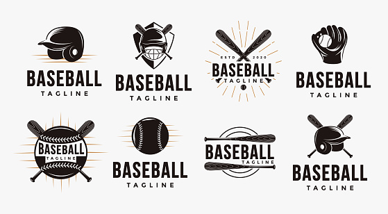 Set of badge emblem of baseball logo vector illustration with baseball equipment vector