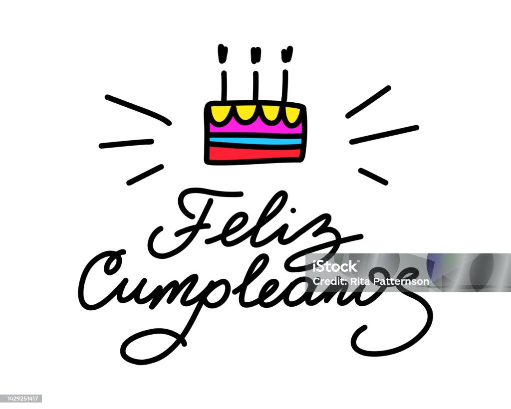 Feliz Cumpleanos Happy Birthday Lettering In Spanish Stock Illustration