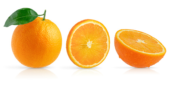 cut half fruits persimmon, lemons,kiwi, grapefruit, tangerine citrus isolated on white background in a row