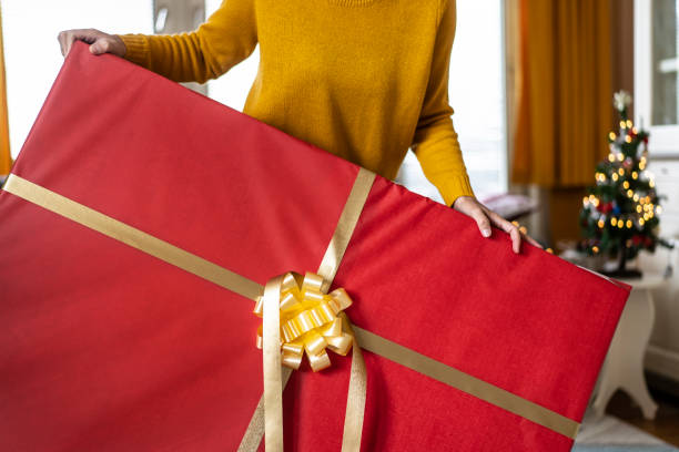 istock Woman is holding a huge Christmas gift 1429255933