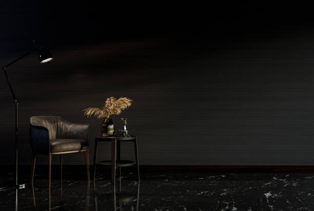 istock Luxury style classical black and gold living room with empty wall for copy space 3d render 1429256397