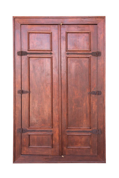 istock red brown timber wood door isolated on white background 1429257445