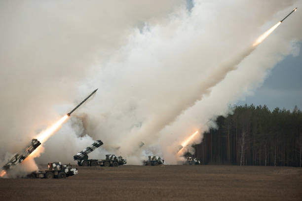 Launch of military missiles - fotografia de stock