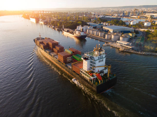 istock Aerial view of cargo container ship in the sea 1429259663