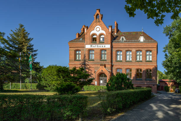 Listed former municipality school Zeuthen in early morning light stock photo