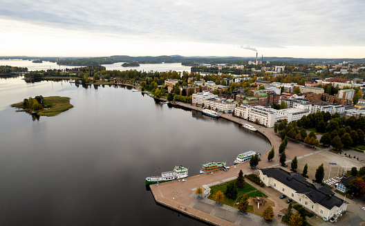 Aerial drone view of the city of Kuopio in Eastern finland., Norrthern Savonia