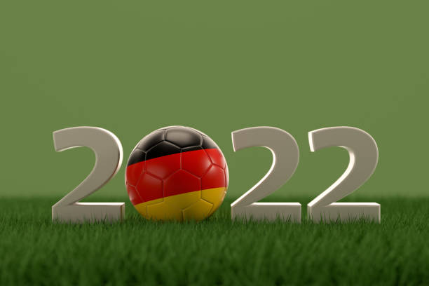 istock Soccer Ball with Germany Flag on grass field 1429263411