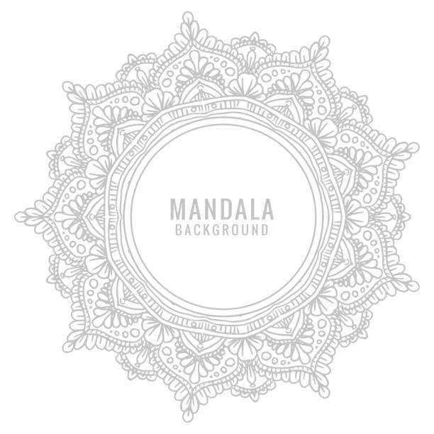 illustrations, cliparts, dessins animés et icônes de mandala décoratif de couleur grise sur fond blanc - 3494