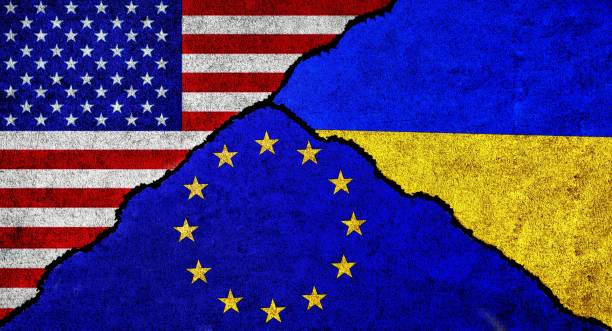 istock USA, European Union and Ukraine flag together. 1429266568