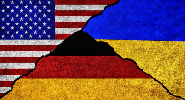 istock USA, Germany and Ukraine flag together on a textured wall 1429266666