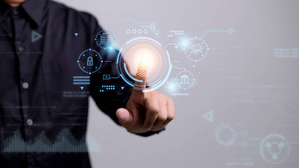 istock Security of future technology and Cybernetics on the Internet, finger scanning allows access to security and identification of big Data businesses, bank and Cloud Computers. 1429268882