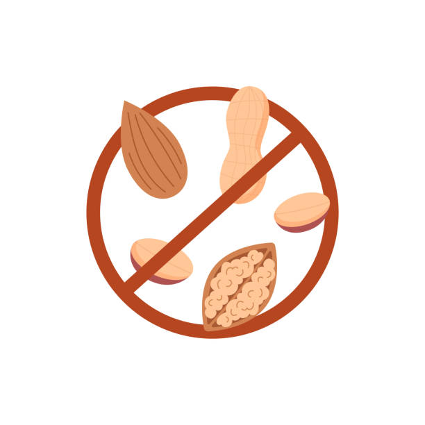 nuts in red crossed circle icon - nuts stock illustrations