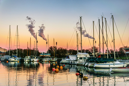 A beautiful sunset at Yacht Harbor Copenhagen, Denmark