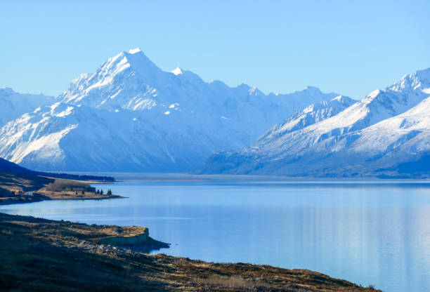 아오라키 마운트 쿡 반사 - mountain peak mt cook mountain maori 뉴스 사진 이미지