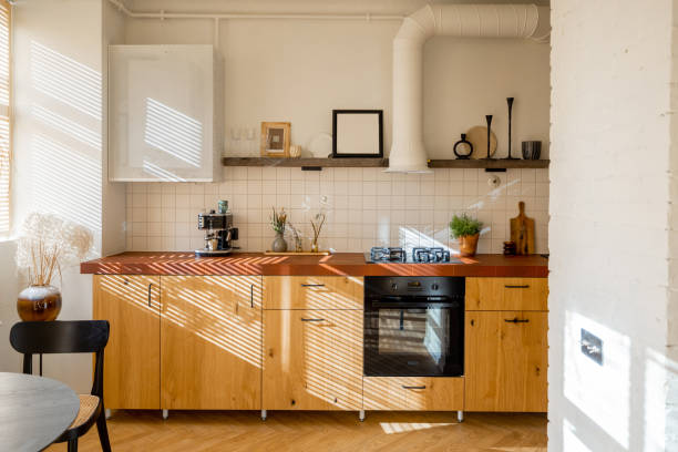 Beautiful kitchen of stylish apartment stock photo