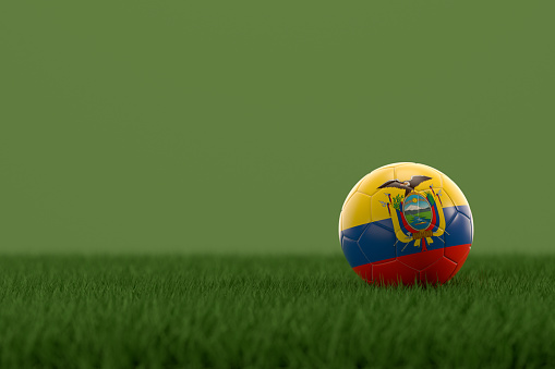 Portugal flag and soccer ball on green grass field