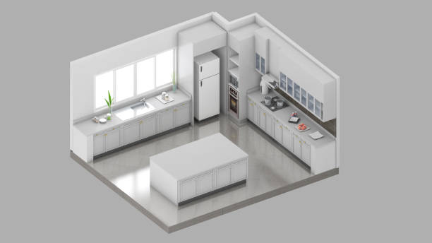istock Isometric view of a kitchen,residential area, 3d rendering. 1429275796