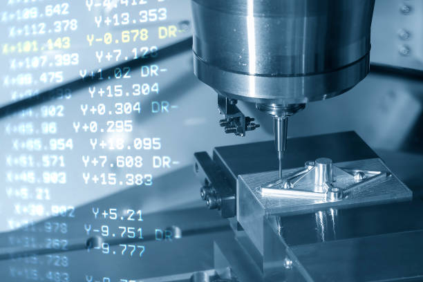 istock Abstract scene of the CNC milling machine and G-code data background. 1429279527