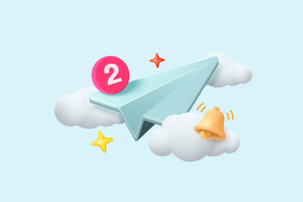 istock 3d paper plane mail icon with bell notification for new message. Minimal email sent letter to social media online marketing. Subscribe to newsletter. 3d plane flight icon vector rendering illustration 1429280456