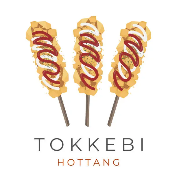 Vector illustration of Street food vector illustration corn dog hotang tokkebi hotdog with sauce